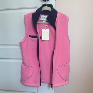 The Beaufort Bonnet Company Pink Fleece Vest with Navy Trim